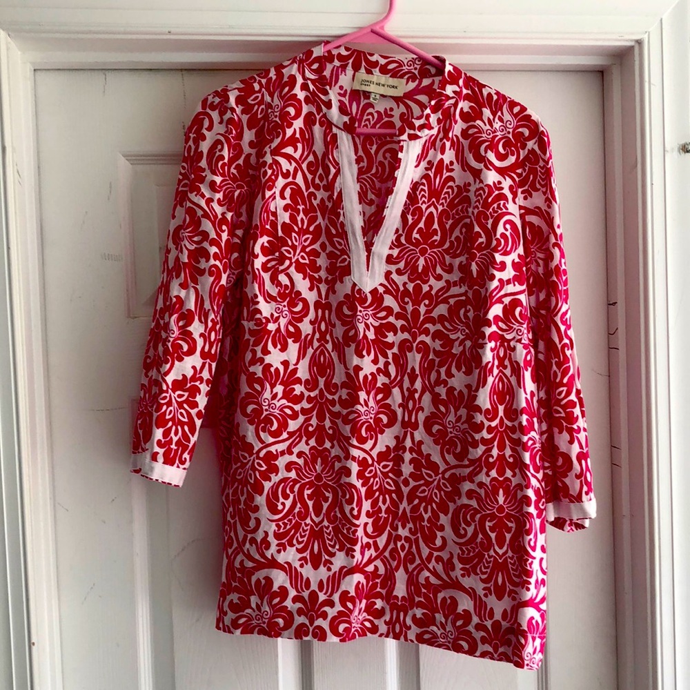 Soft linen blouse, vibrant pink and white